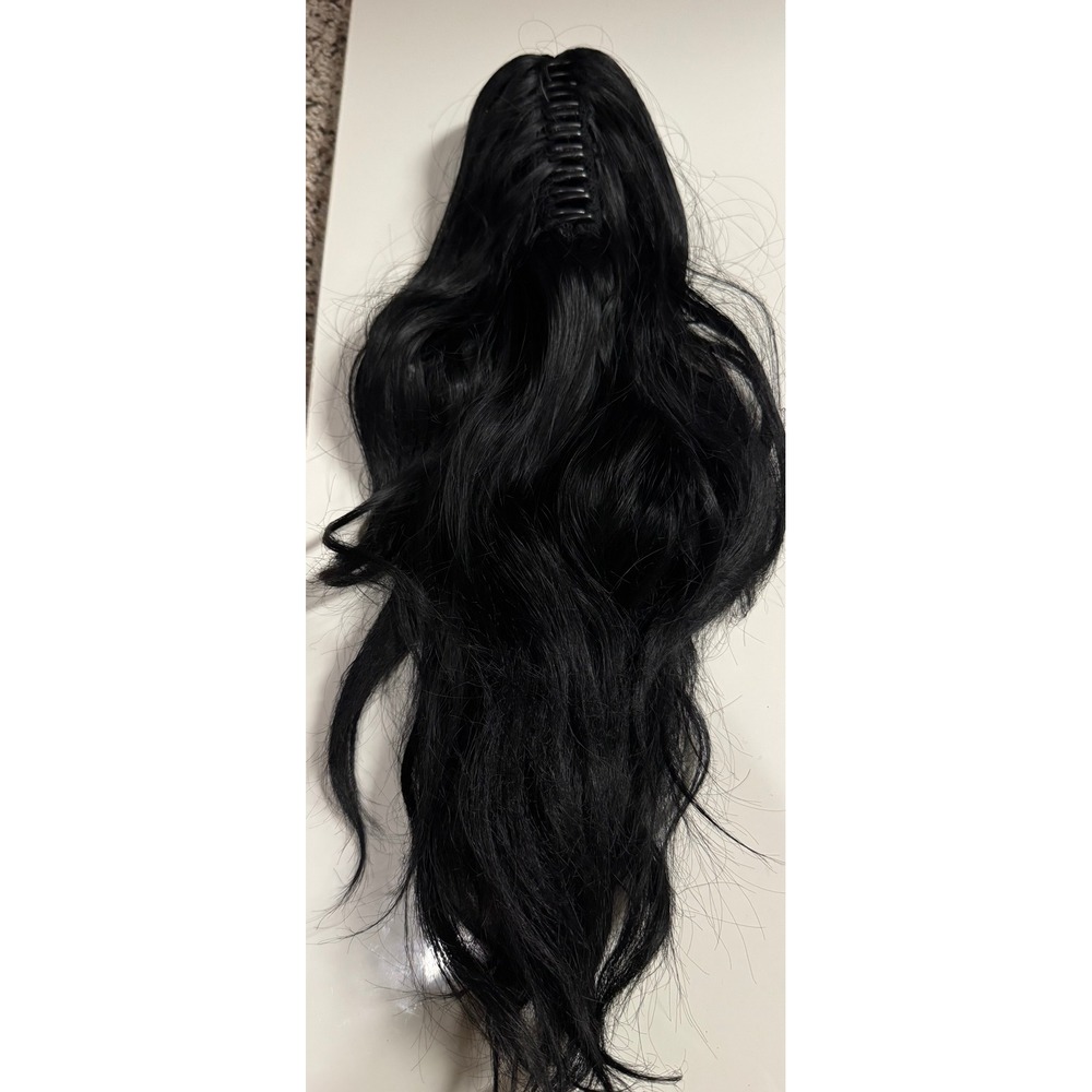 Black 24 Inch Claw Clip Ponytail Extension‎ Wavy Synthetic Hairpiece Long Black